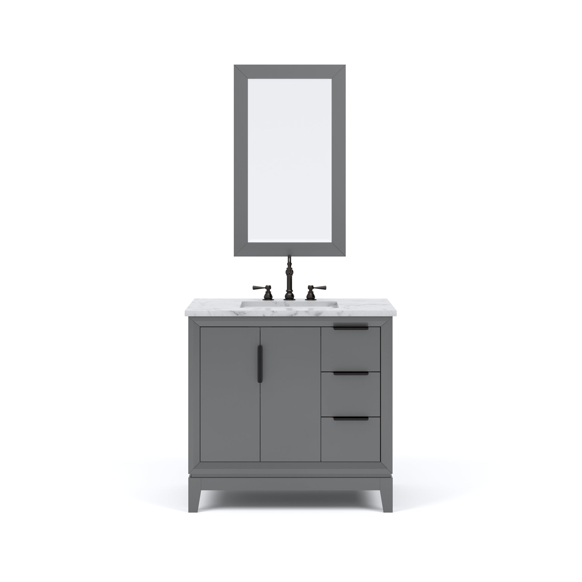 ELIZABETH 36"W x 34.25"H Cashmere Gray Single-Sink Vanity with Carrara White Marble Countertop + Faucets & Mirror (F2-0012-03-TL)