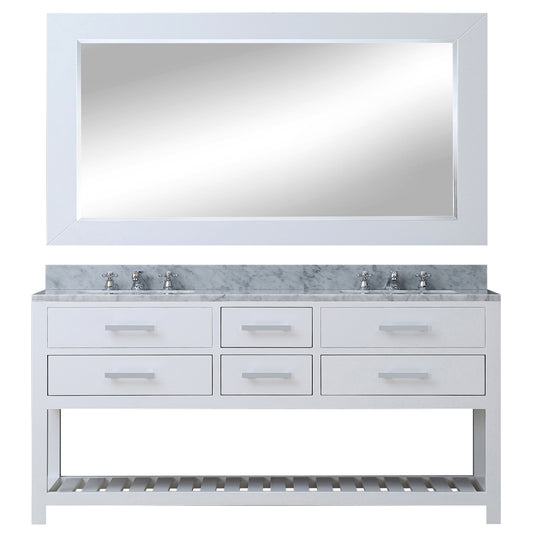 MADALYN 72"W x 34"H Pure White Double-Sink Vanity + Faucets & Mirror