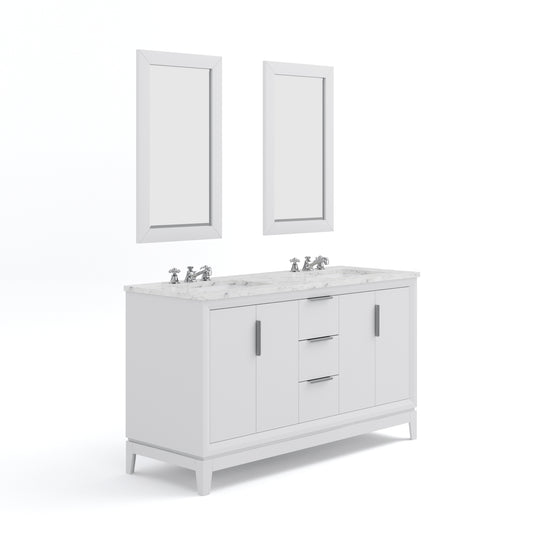 ELIZABETH 60"W x 34.25"H Pure White Double-Sink Vanity with Carrara White Marble Countertop + Faucets & Mirror (F2-0009-01-BX)