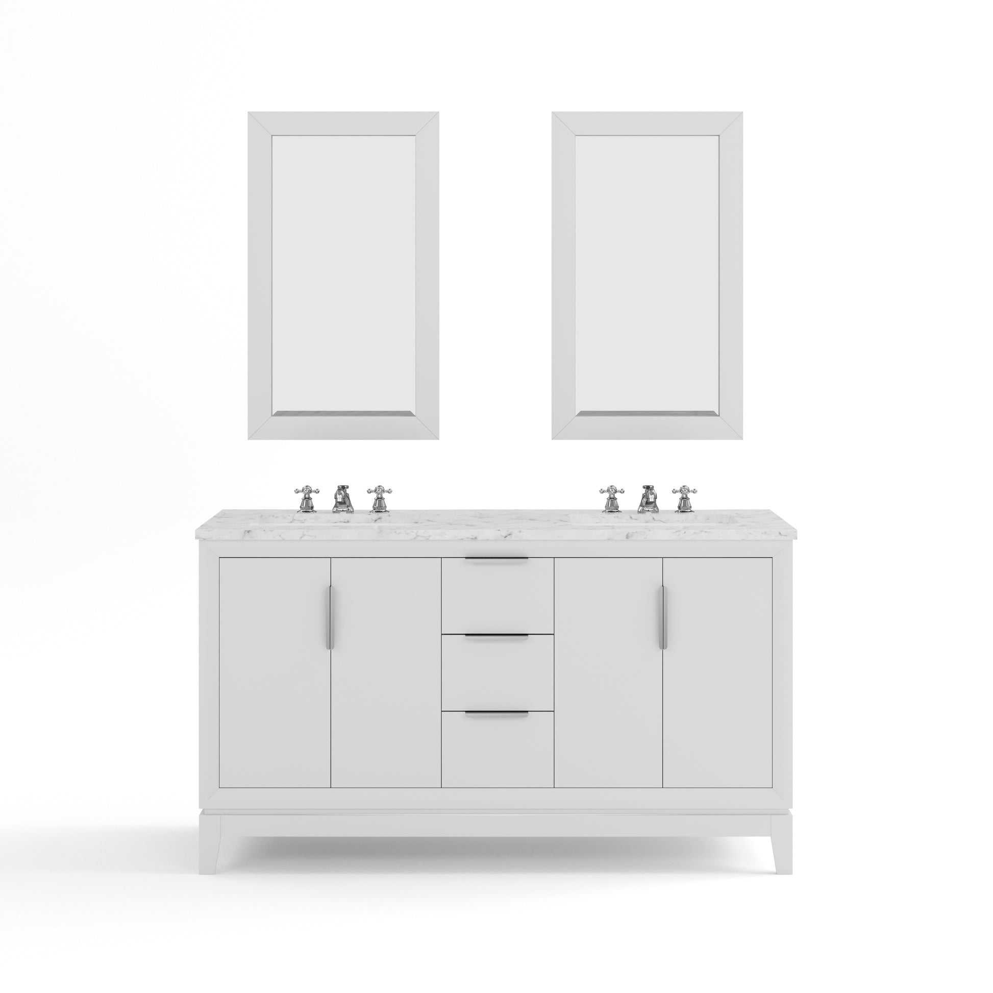 ELIZABETH 60"W x 34.25"H Pure White Double-Sink Vanity with Carrara White Marble Countertop + Faucets & Mirror (F2-0009-01-BX)