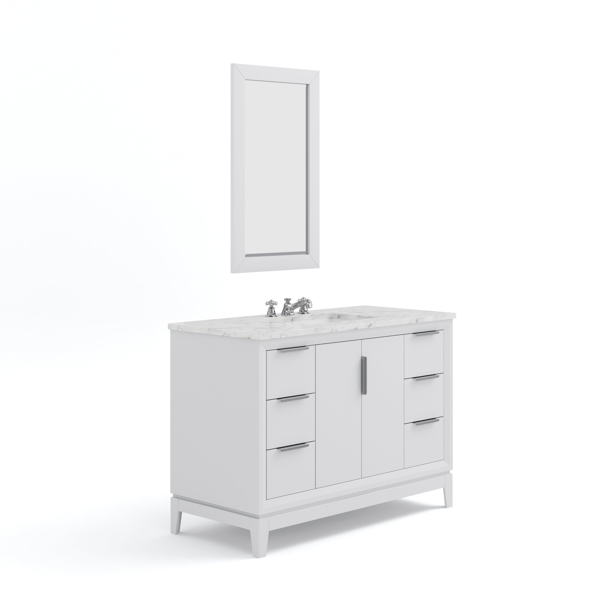 ELIZABETH 48"W x 34.25"H Pure White Single-Sink Vanity with Carrara White Marble Countertop + Faucets & Mirror (F2-0009-01-BX)