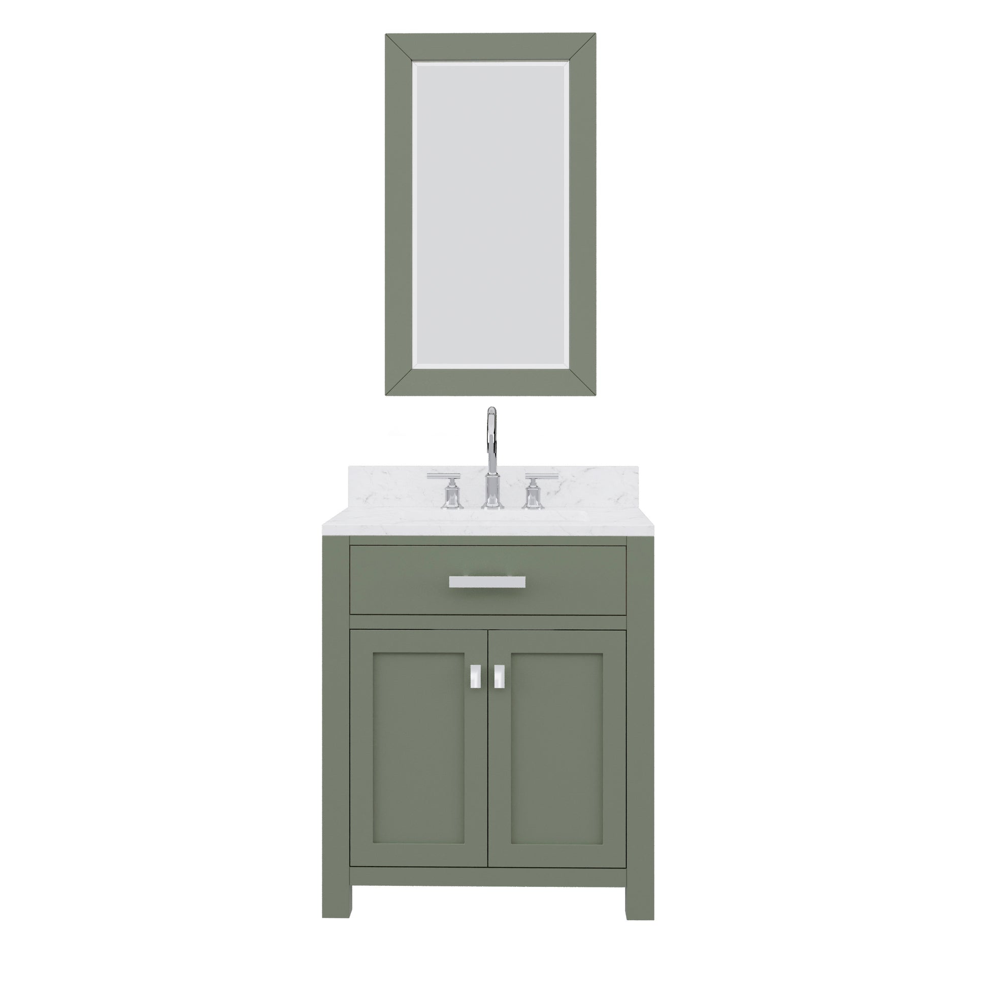 MADISON 30"W x 34"H Glacial Green Single-Sink Vanity with Carrara White Marble Countertop + Gooseneck Faucet and Mirror