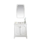 QUEEN 30"W x 34"H Pure White Single-Sink Vanity with Carrara Quartz Countertop + Faucets & Mirror (F2-0009)