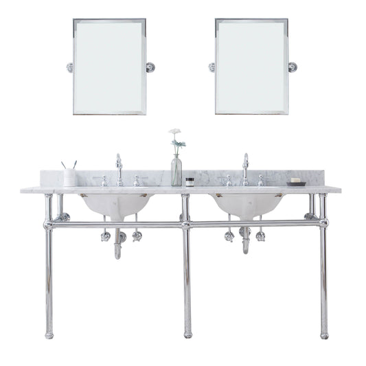 EMBASSY 72"W x 34"H  Double Washstand , P-Trap, Countertop with Sink, F2-0012 Faucet and Mirror included, in Chrome Finish