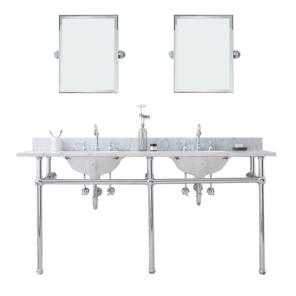 EMBASSY 72W x 34H  Double Washstand , P-Trap, Countertop with Sink, F2-0012 Faucet and Mirror included, in Chrome Finish