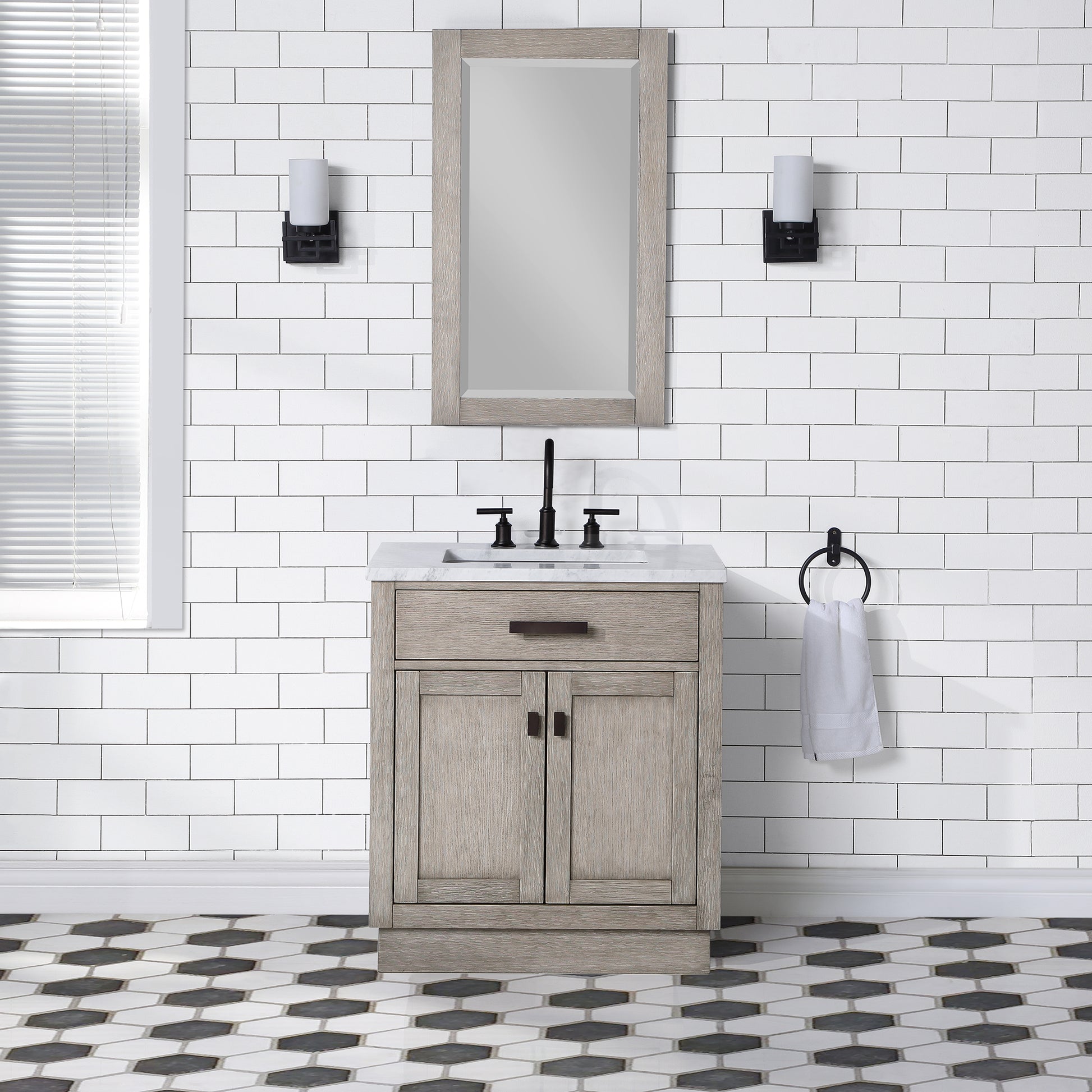 CHESTNUT 30"W x 34.2"H Gray Oak Single-Sink Vanity with Carrara White Marble Countertop + Faucet