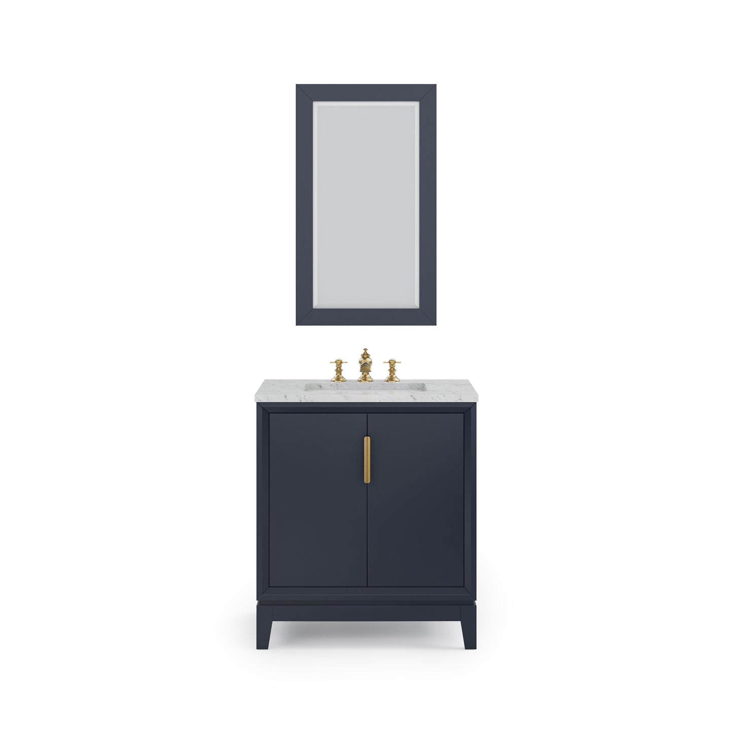 ELIZABETH 30"W x 34.25"H Monarch Blue Single-Sink Vanity with Carrara White Marble Countertop + Faucets & Mirror (F2-0013-06-FX)