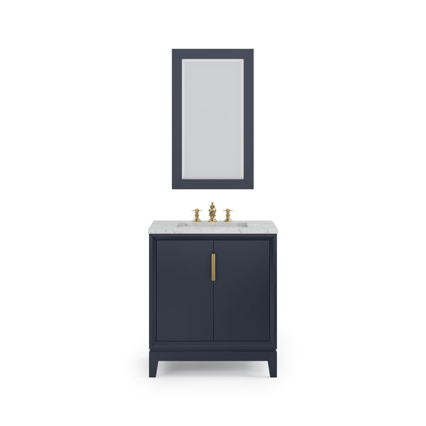 ELIZABETH 30W x 34.25H Monarch Blue Single-Sink Vanity with Carrara White Marble Countertop + Faucets & Mirror (F2-0013-06-FX)