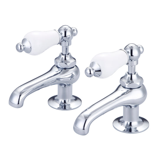 Vintage Classic Basin Cocks Bathroom Faucets in Chrome Finish, With Porcelain Lever Handles Without labels