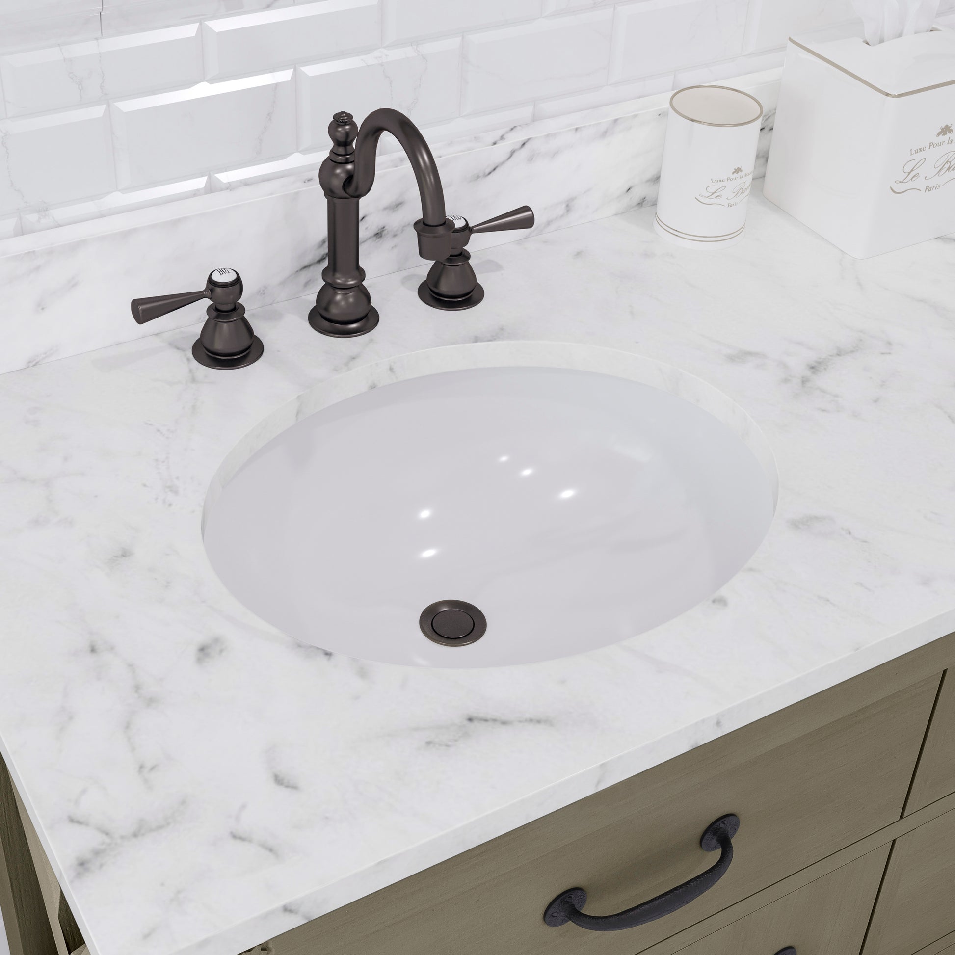 ABERDEEN 72"W x 34"H Grizzle Gray Double-Sink Vanity with Carrara White Marble Countertop + Faucets