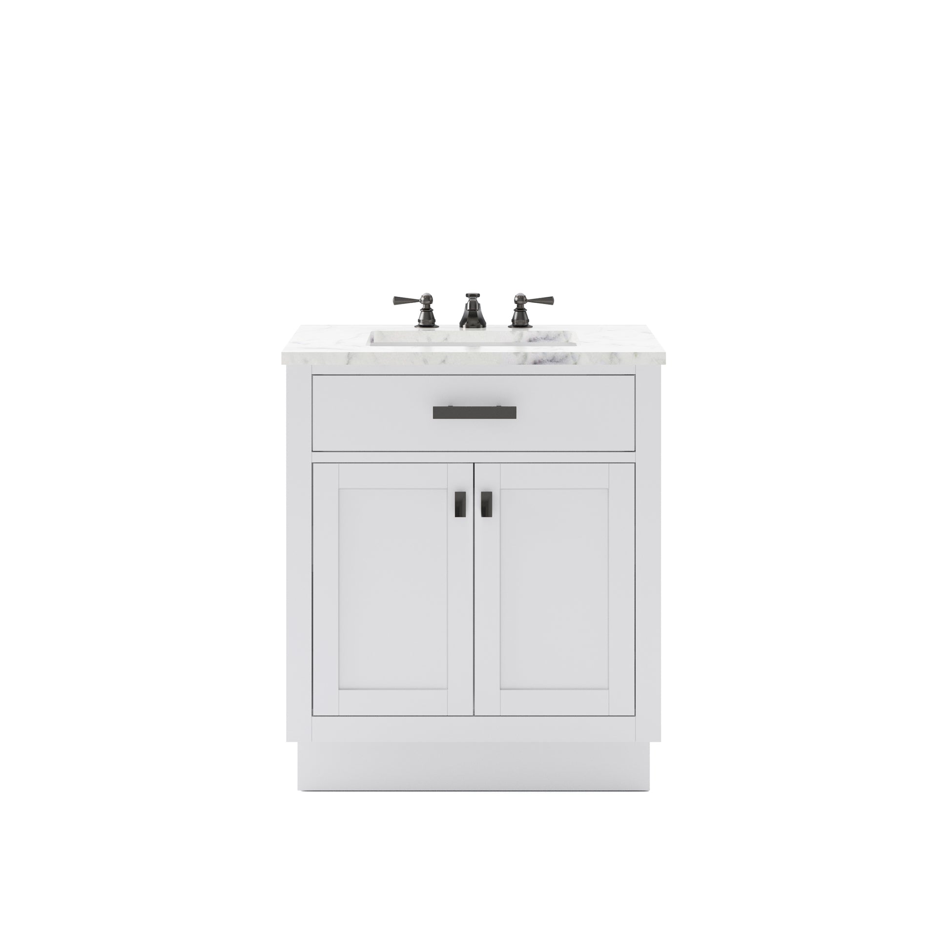 HARTFORD 30"W x 34"H Pure White Single-Sink Vanity with Carrara White Marble Countertop + Classic Faucet