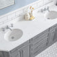 PALACE 72"W x 34"H Cashmere Gray Vanity with Carrara Quartz Countertop + Faucets (F2-0009), Chrome Finish Hardware