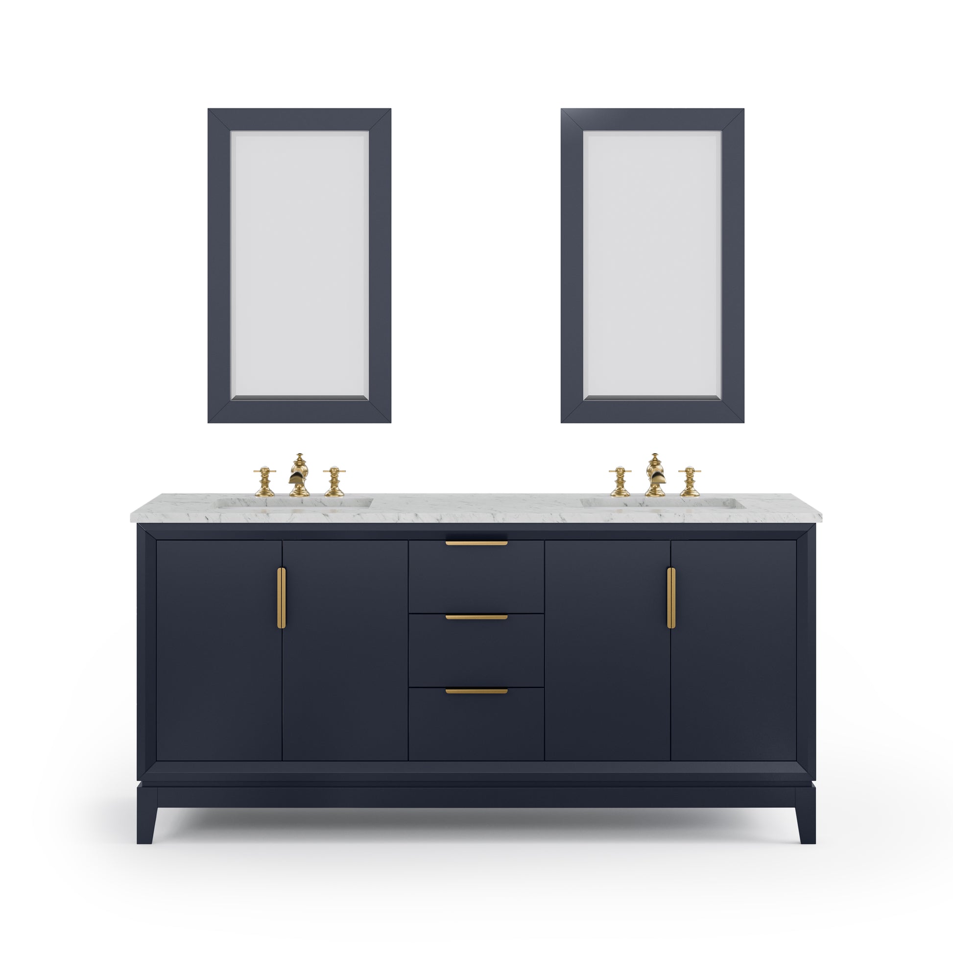 ELIZABETH 72"W x 34.25"H Monarch Blue Double-Sink Vanity with Carrara White Marble Countertop + Faucets & Mirror (F2-0013-06-FX)