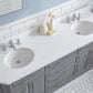 PALACE 72"W x 34"H Cashmere Gray Vanity with Carrara Quartz Countertop + Faucets (F2-0013), Chrome Finish Hardware