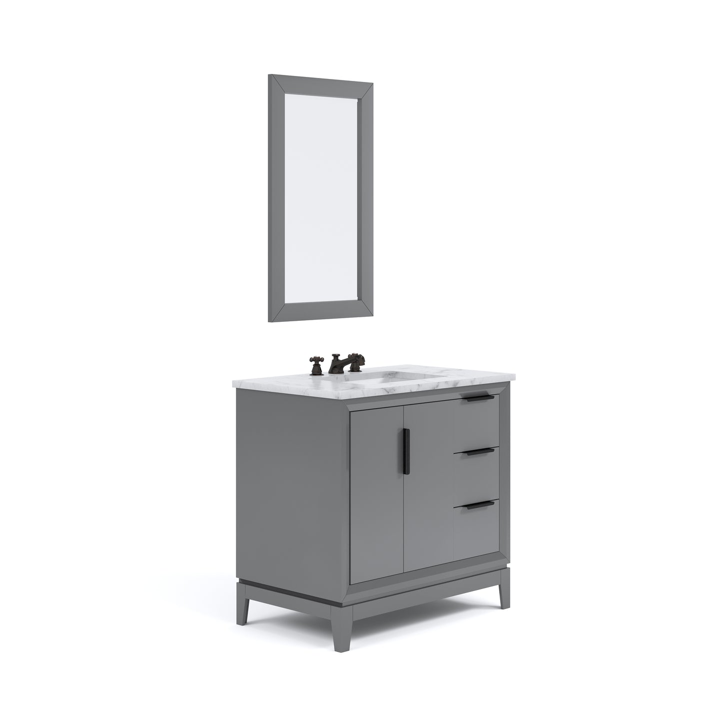 ELIZABETH 36"W x 34.25"H Cashmere Gray Single-Sink Vanity with Carrara White Marble Countertop + Faucets & Mirror (F2-0009-03-BX)