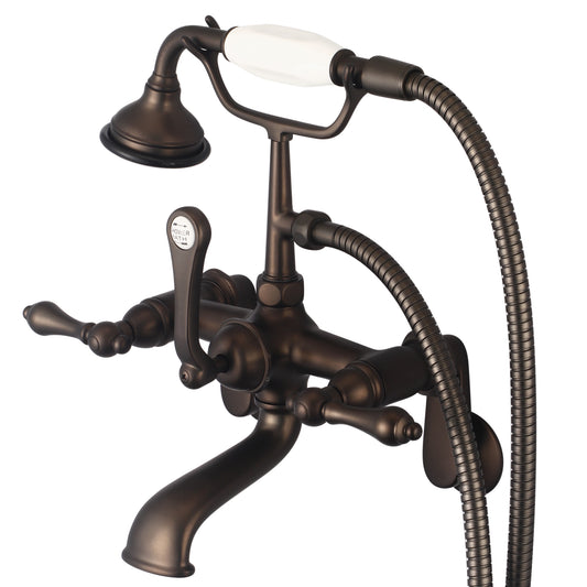 Vintage Classic Adjustable Center Wall Mount Tub Faucet With Swivel Wall Connector & Handheld Shower in Oil Rubbed Bronze Finish, With Metal Lever Handles Without Labels