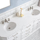 PALACE 72"W x 34"H Pure White Vanity with Carrara Quartz Countertop + Faucets (F2-0013), Polished Nickel Finish Hardware