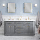 PALACE 72"W x 34"H Cashmere Gray Vanity with Carrara Quartz Countertop + Faucets & Mirrors (F2-0012), Satin Gold Finish Hardware & Chrome Finish Mirror (B)