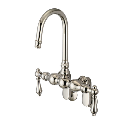 Vintage Classic Adjustable Spread Wall Mount Tub Faucet With Gooseneck Spout & Swivel Wall Connector in Polished Nickel Finish, With Metal Lever Handles Without Labels