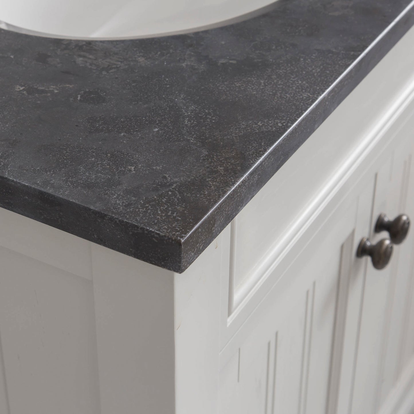 POTENZA 48"W x 34"H Earl Gray Vanity with Blue Limestone Countertop + Faucets A & Mirror 