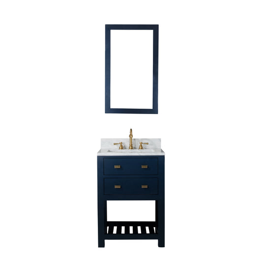 MADALYN 24"W x 34"H Monarch Blue Single-Sink Vanity with Carrara White Marble Countertop + Mirror