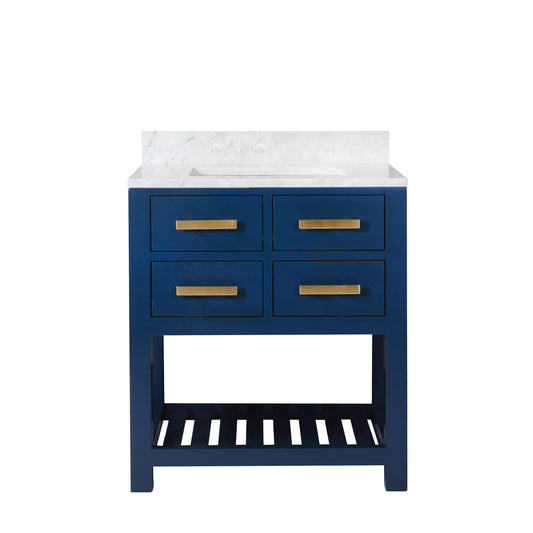 MADALYN 30"W x 34"H Monarch Blue Single-Sink Vanity with Carrara White Marble Countertop