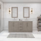 HUGO 72"W x 34.3"H Gray Oak Double-Sink Vanity with Carrara White Marble Countertop + Hook Faucets