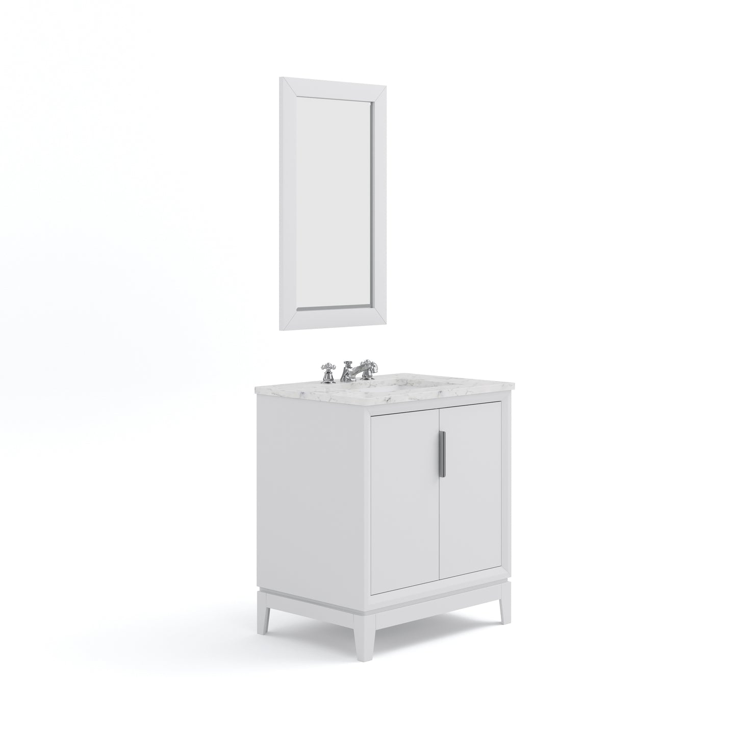 ELIZABETH 30"W x 34.25"H Pure White Single-Sink Vanity with Carrara White Marble Countertop + Faucets & Mirror (F2-0009-01-BX)