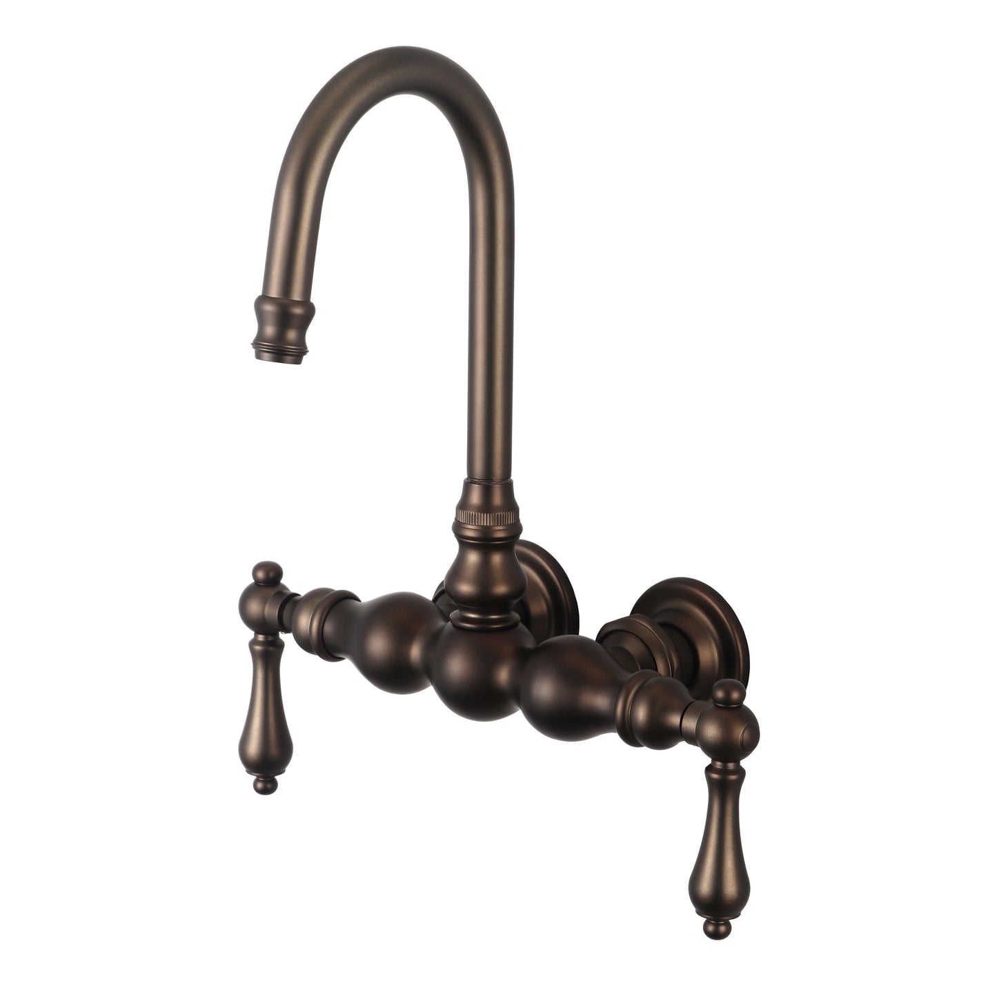 Vintage Classic 3.375" Center Wall Mount Tub Faucet With Gooseneck Spout & Straight Wall Connector in Oil Rubbed Bronze Finish, With Metal Lever Handles Without Labels