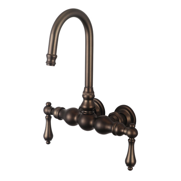 Vintage Classic 3.375 Center Wall Mount Tub Faucet With Gooseneck Spout & Straight Wall Connector in Oil Rubbed Bronze Finish, With Metal Lever Handles Without Labels