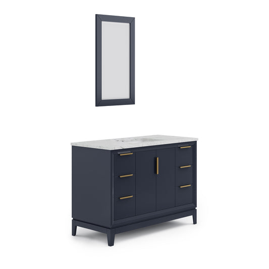 ELIZABETH 48"W x 34.25"H Monarch Blue Single-Sink Vanity with Carrara White Marble Countertop + Mirror