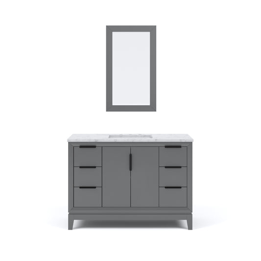 ELIZABETH 48"W x 34.25"H Cashmere Gray Single-Sink Vanity with Carrara White Marble Countertop + Mirror