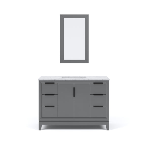 ELIZABETH 48W x 34.25H Cashmere Gray Single-Sink Vanity with Carrara White Marble Countertop + Mirror