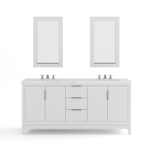 ELIZABETH 72"W x 34.25"H Pure White Double-Sink Vanity with Carrara White Marble Countertop + Faucets & Mirror (F2-0009-01-BX)