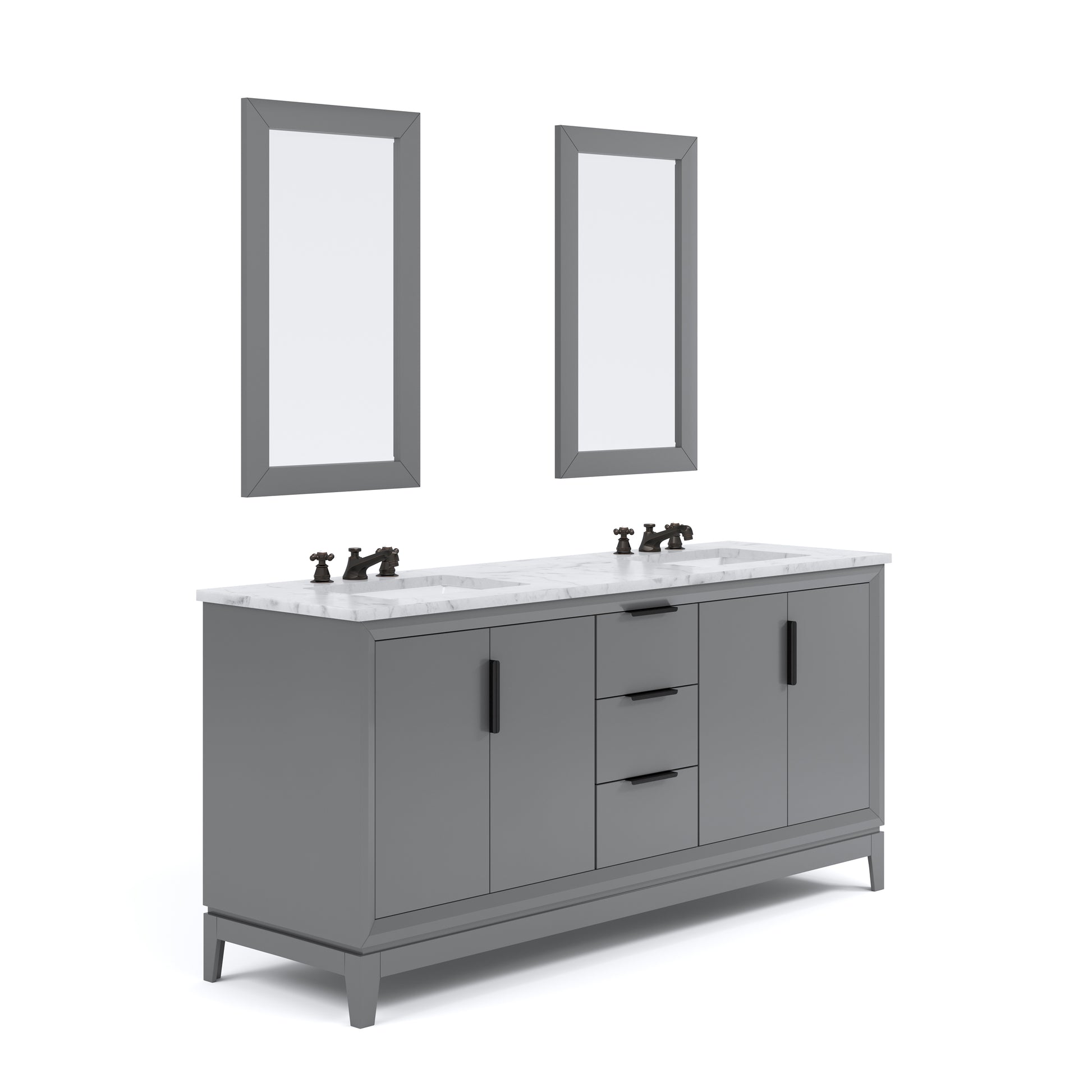 ELIZABETH 72"W x 34.25"H Cashmere Gray Double-Sink Vanity with Carrara White Marble Countertop + Faucets & Mirror (F2-0009-03-BX)