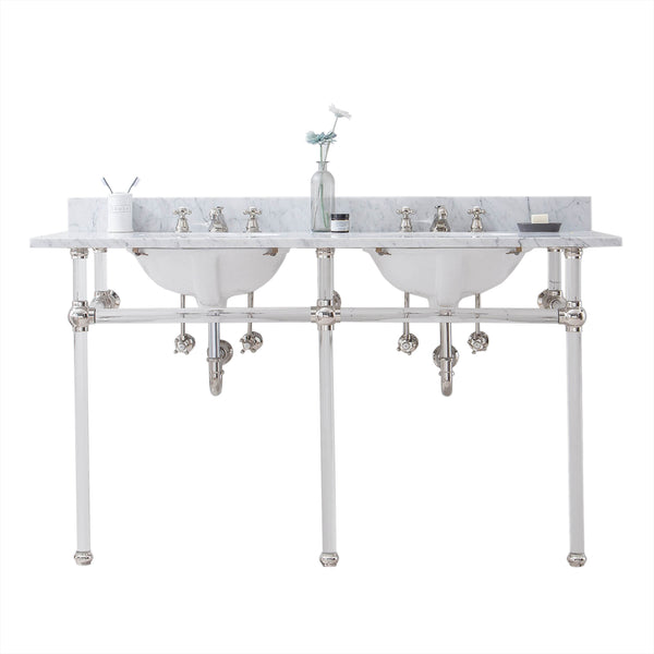 EMPIRE 60W x 34H  Double Washstand , P-Trap, Countertop with Sink, and F2-0009 Faucet included, in Polished Nickel Finish