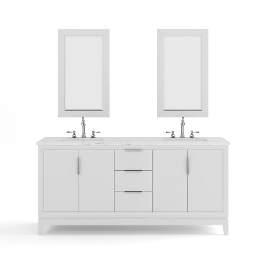 ELIZABETH 72"W x 34.25"H Pure White Double-Sink Vanity with Carrara White Marble Countertop + Faucets & Mirror (F2-0012-01-TL)