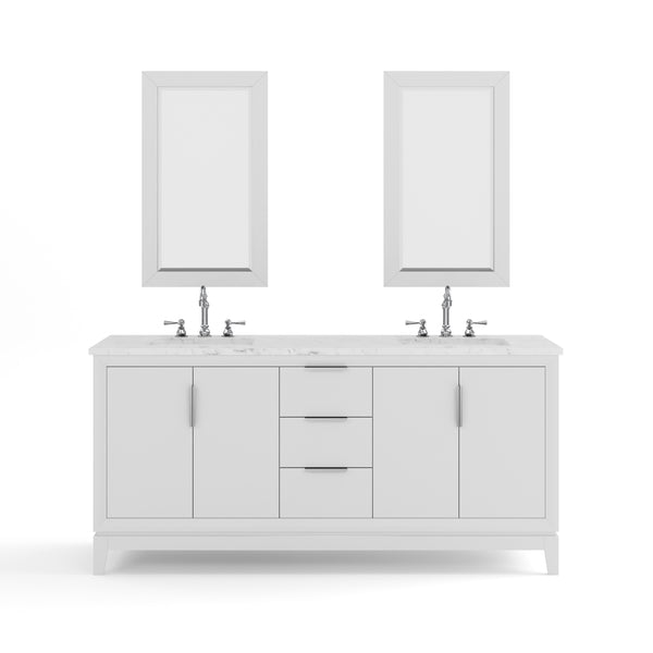 ELIZABETH 72W x 34.25H Pure White Double-Sink Vanity with Carrara White Marble Countertop + Faucets & Mirror (F2-0012-01-TL)