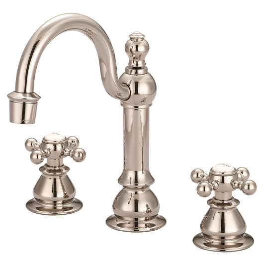 American 20th Century Classic Widespread Bathroom F2-0012 Faucets With Pop-Up Drain in Polished Nickel Finish, With Metal Lever Handles, Hot And Cold Labels Included