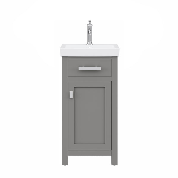 MIA 17.3W x 34.4H Cashmere Gray Integrated Ceramic Sink Vanity + Modern Single Faucet