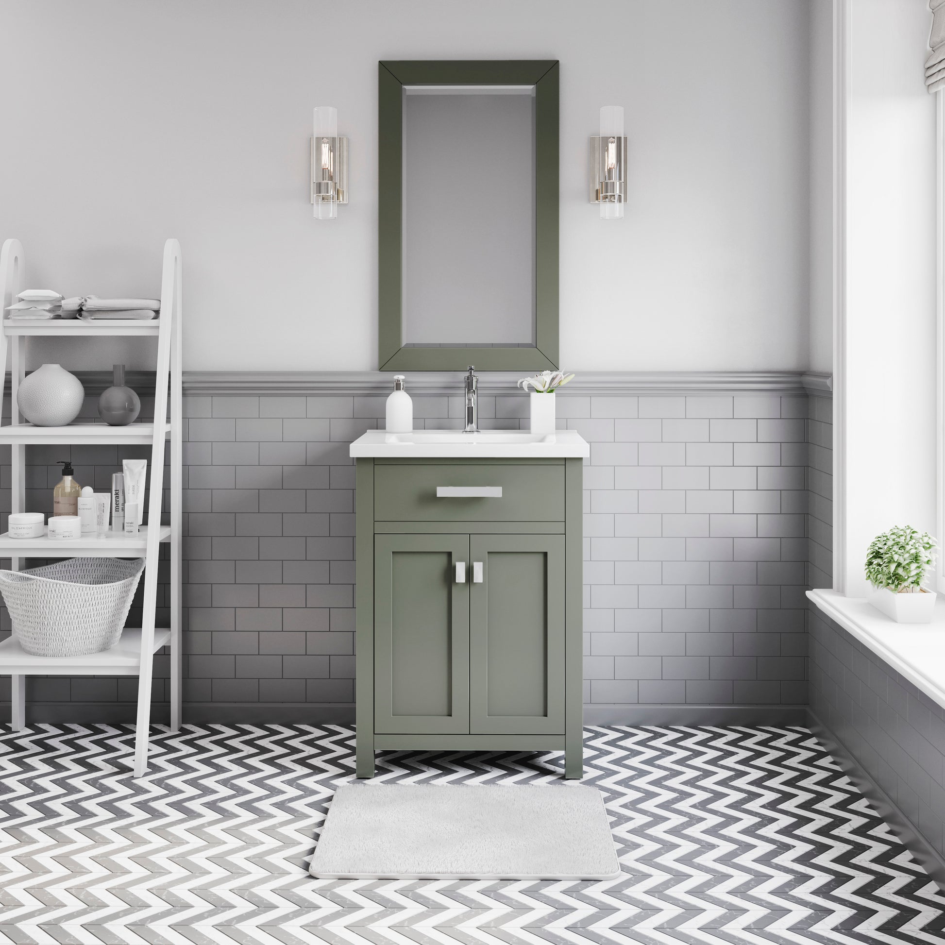 MYRA 24"W x 34"H Glacial Green Integrated Ceramic Sink Vanity