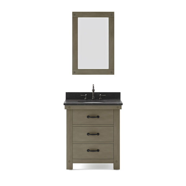 ABERDEEN 30W x 34H Grizzle Gray Single-Sink Vanity with Blue Limestone Countertop + Mirror