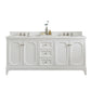 QUEEN 72"W x 34"H Pure White Double-Sink Vanity with Carrara Quartz Countertop + Faucets (F2-0009)