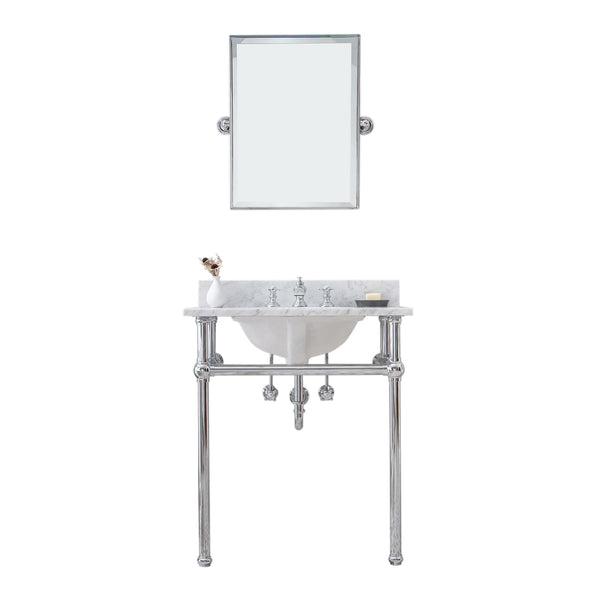 EMBASSY 30W x 34H  Single Washstand , P-Trap, Countertop with Sink, F2-0013 Faucet and Mirror included, in Chrome Finish