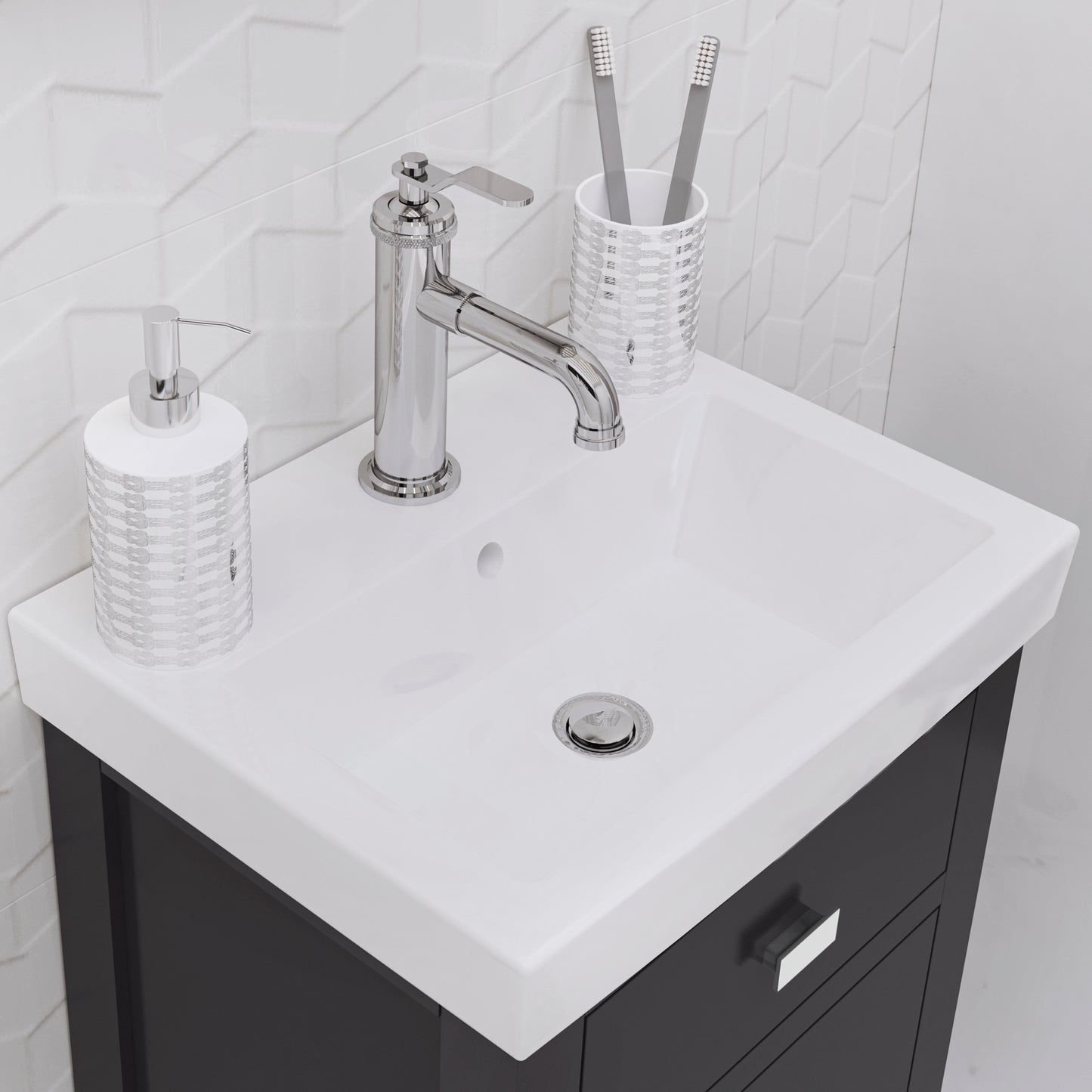 VERA 17.3"W x 34.4"H Espresso Integrated Ceramic Sink Vanity + Modern Single Faucet