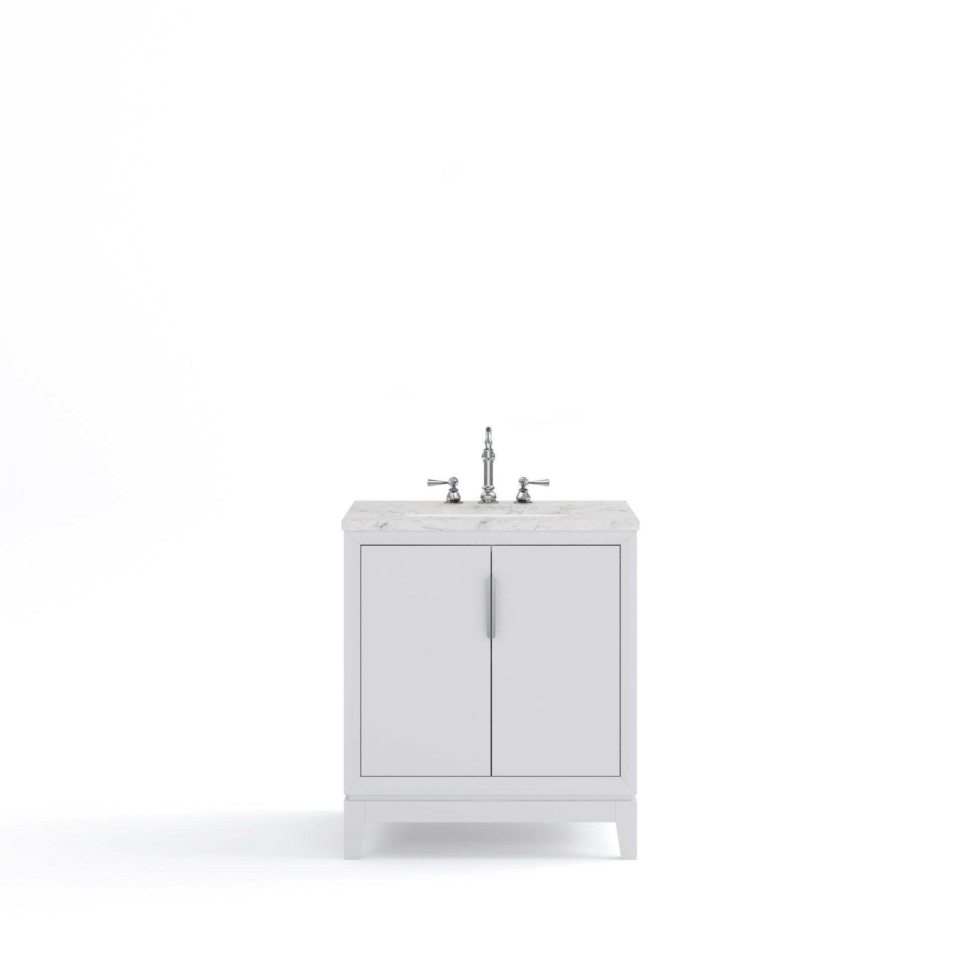 ELIZABETH 30"W x 34.25"H Pure White Single-Sink Vanity with Carrara White Marble Countertop + Faucets (F2-0012-01-TL)