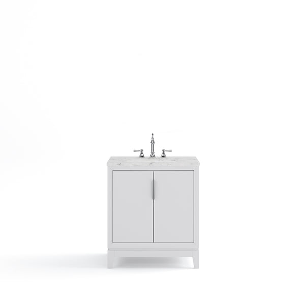 ELIZABETH 30W x 34.25H Pure White Single-Sink Vanity with Carrara White Marble Countertop + Faucets (F2-0012-01-TL)