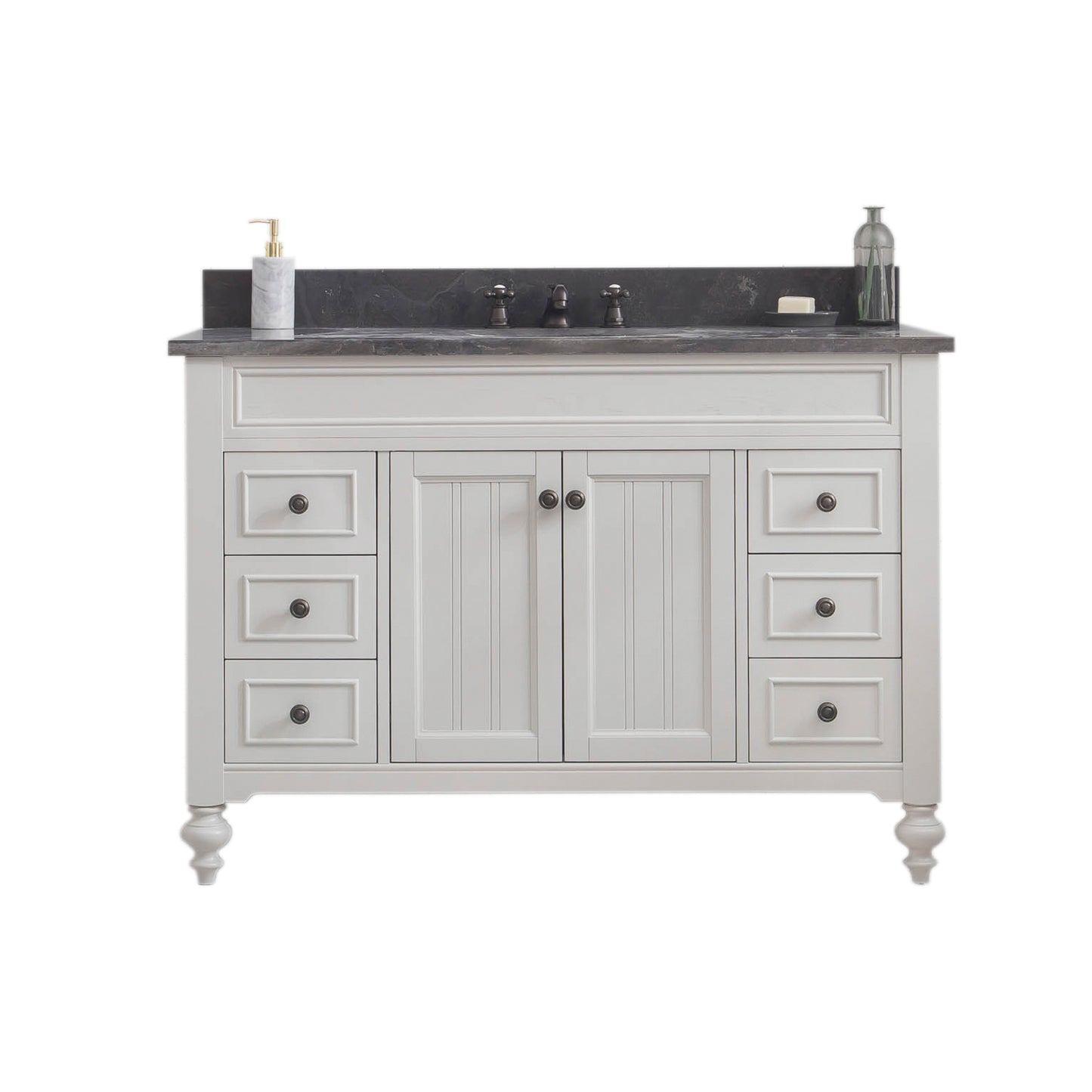 POTENZA 48"W x 34"H Earl Gray Vanity with Blue Limestone Countertop + Faucets A