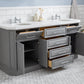 PALACE 72"W x 34"H Cashmere Gray Vanity with Carrara Quartz Countertop + Faucets (F2-0013), Chrome Finish Hardware