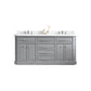 PALACE 72"W x 34"H Cashmere Gray Vanity with Carrara Quartz Countertop + Faucets (F2-0013), Polished Nickel Finish Hardware